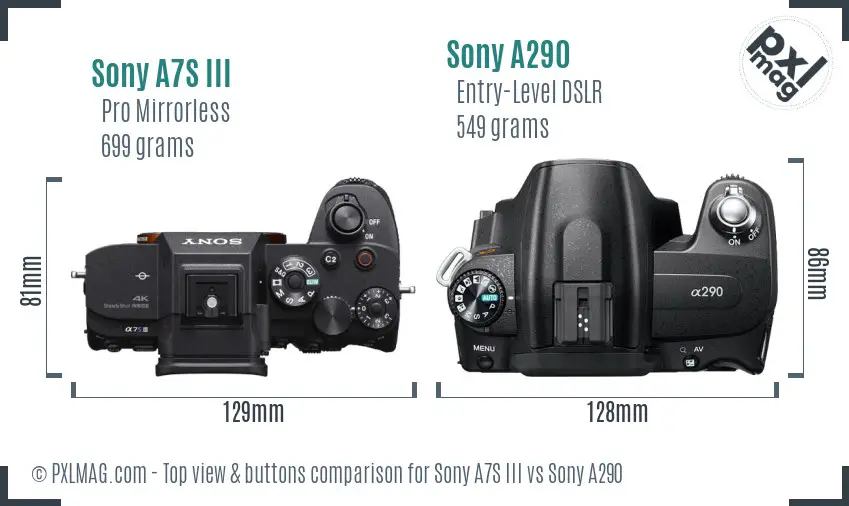 Sony A7S III vs Sony A290 top view buttons comparison