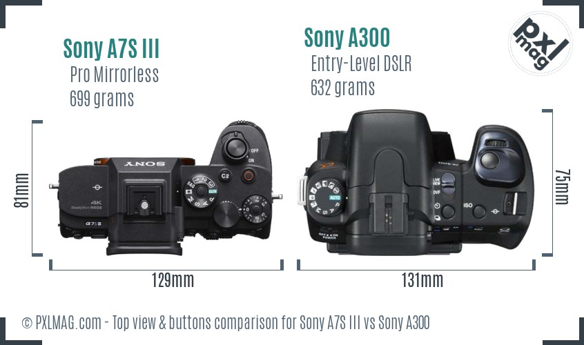 Sony A7S III vs Sony A300 top view buttons comparison