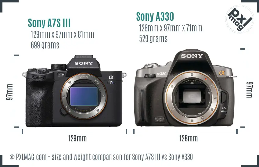 Sony A7S III vs Sony A330 size comparison
