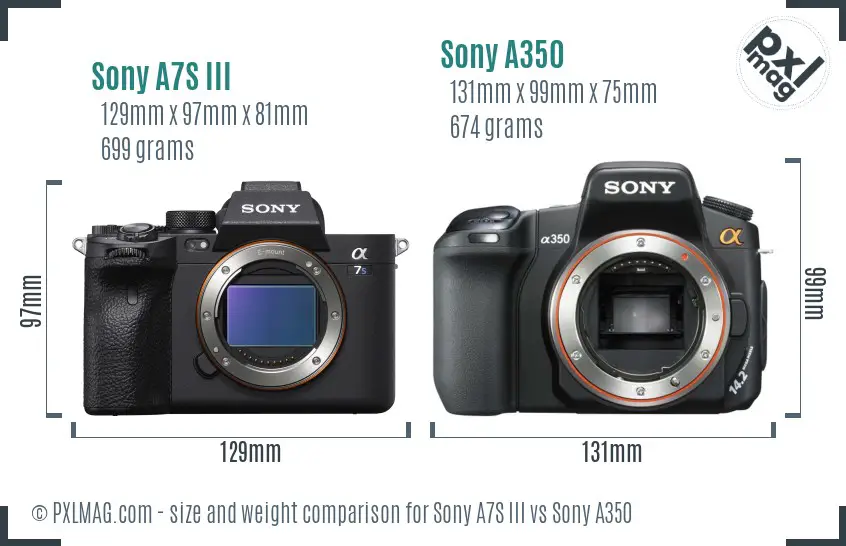Sony A7S III vs Sony A350 size comparison Sony A7S III vs Sony A350 size comparison