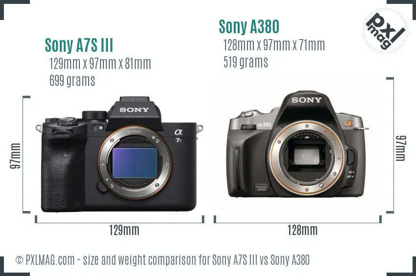 Sony A7S III vs Sony A380 size comparison