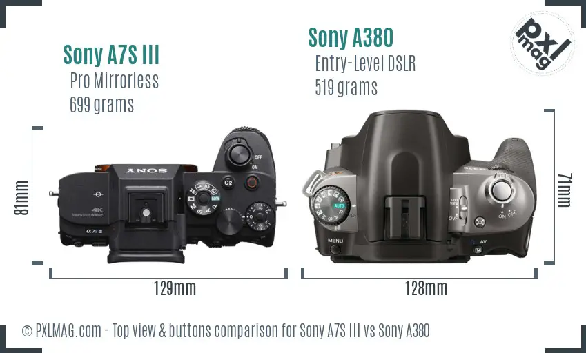 Sony A7S III vs Sony A380 top view buttons comparison