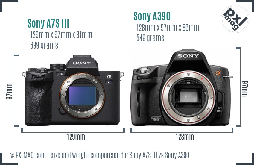 Sony A7S III vs Sony A390 size comparison