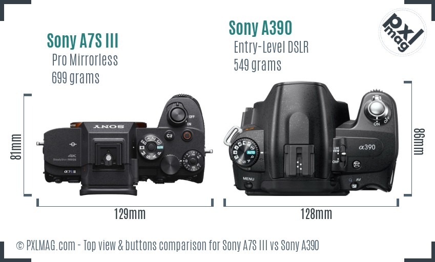 Sony A7S III vs Sony A390 top view buttons comparison