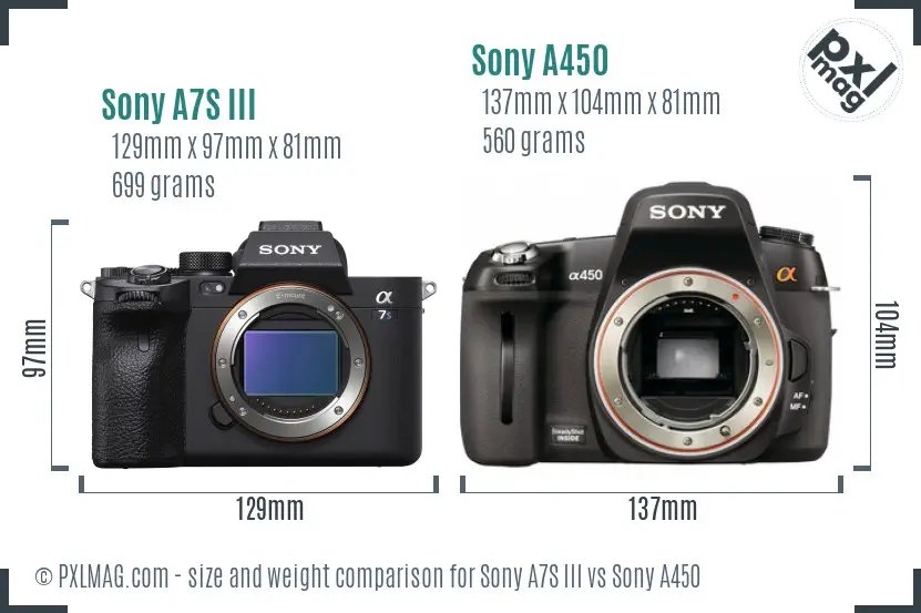 Sony A7S III vs Sony A450 size comparison Sony A7S III vs Sony A450 size comparison