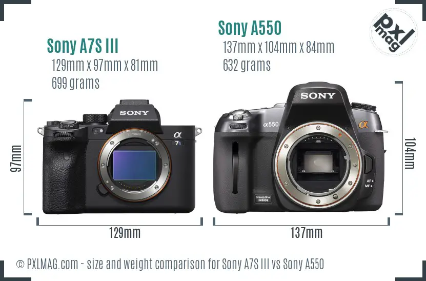 Sony A7S III vs Sony A550 size comparison