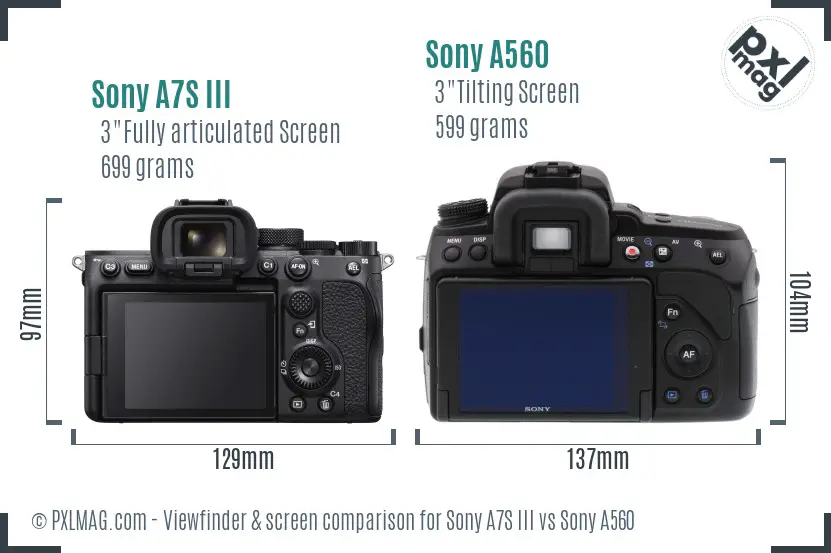 Sony A7S III vs Sony A560 Screen and Viewfinder comparison