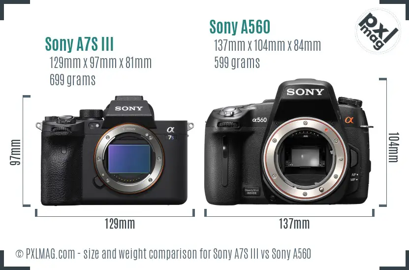 Sony A7S III vs Sony A560 size comparison