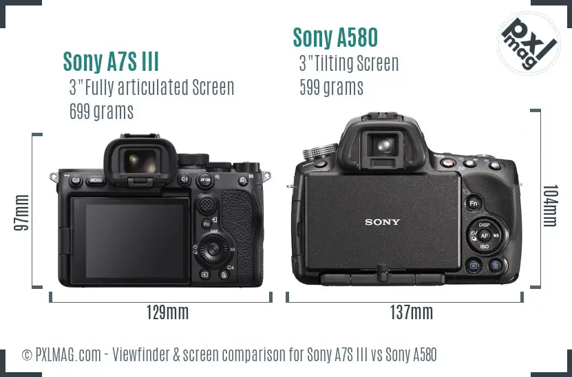 Sony A7S III vs Sony A580 Screen and Viewfinder comparison