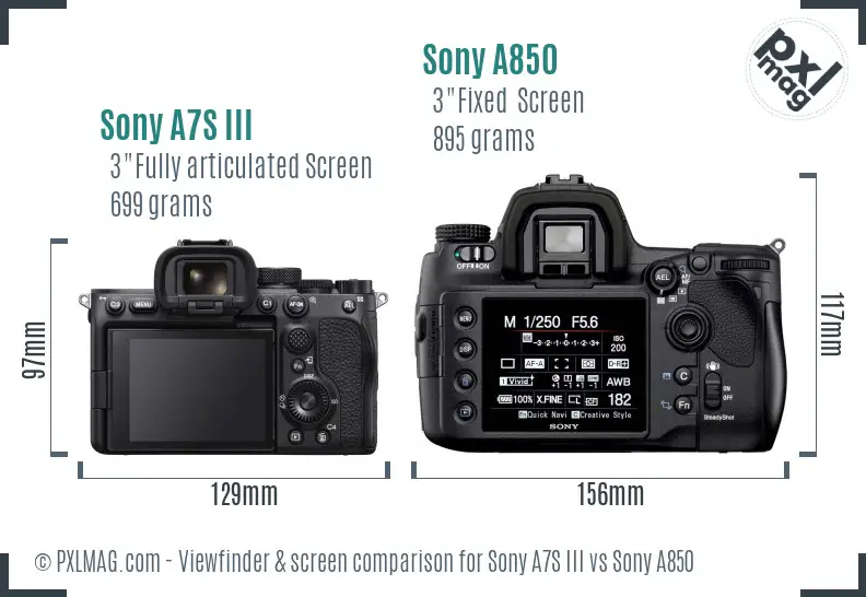 Sony A7S III vs Sony A850 Screen and Viewfinder comparison