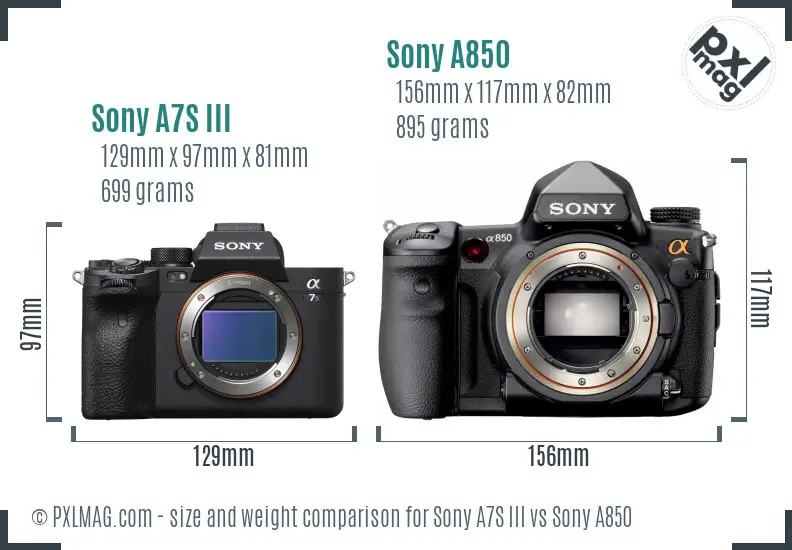 Sony A7S III vs Sony A850 size comparison