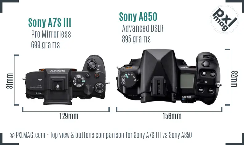 Sony A7S III vs Sony A850 top view buttons comparison