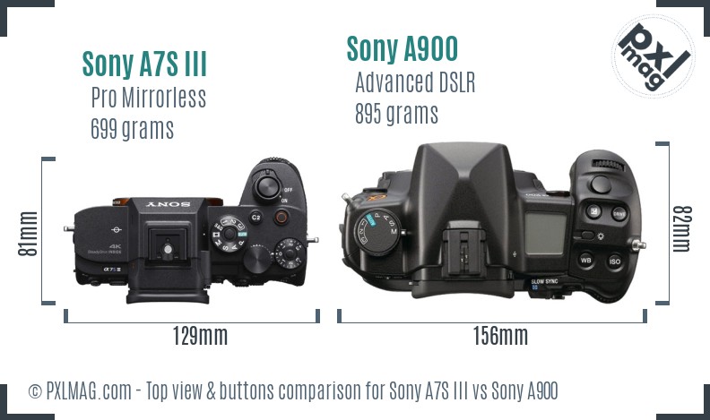 Sony A7S III vs Sony A900 top view buttons comparison