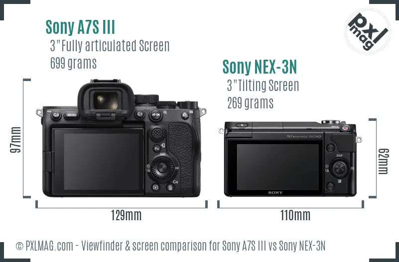 Sony A7S III vs Sony NEX-3N Screen and Viewfinder comparison