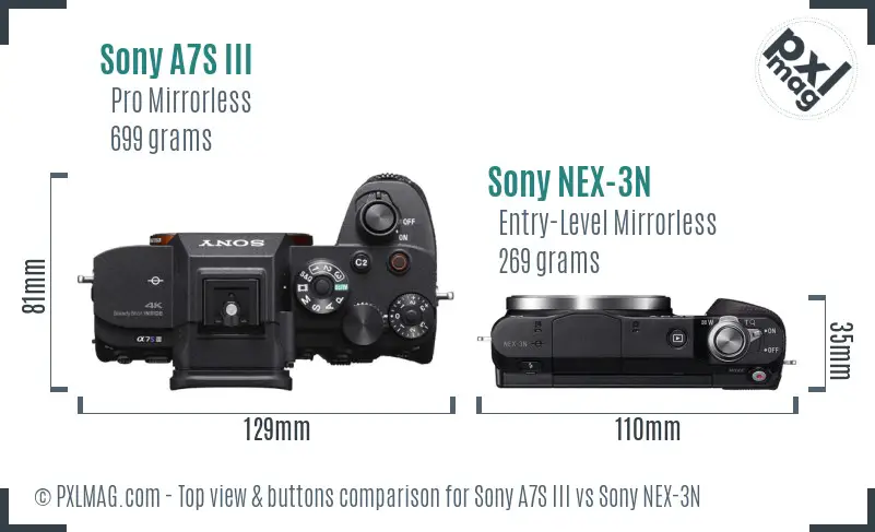 Sony A7S III vs Sony NEX-3N top view buttons comparison