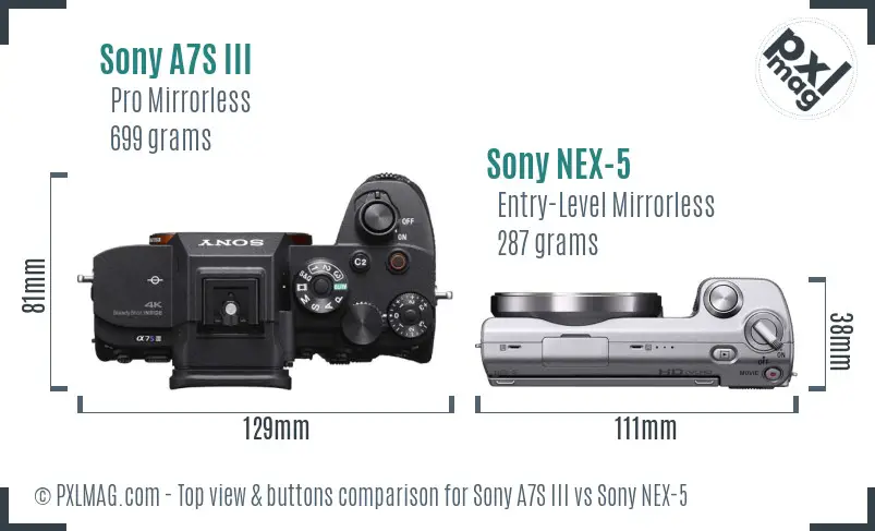 Sony A7S III vs Sony NEX-5 top view buttons comparison