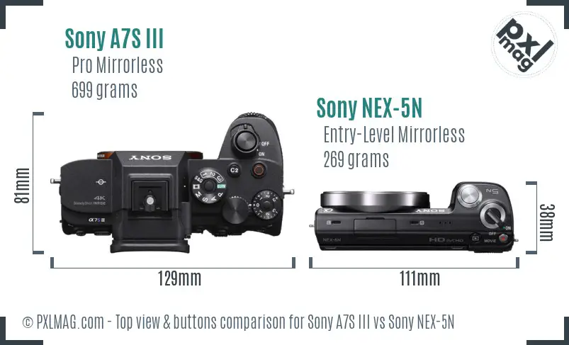 Sony A7S III vs Sony NEX-5N top view buttons comparison