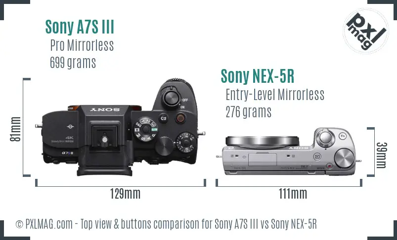 Sony A7S III vs Sony NEX-5R top view buttons comparison