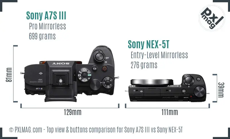 Sony A7S III vs Sony NEX-5T top view buttons comparison Sony A7S III vs Sony NEX-5T top view buttons comparison