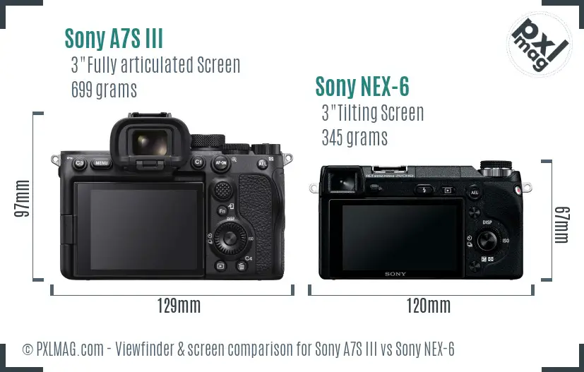 Sony A7S III vs Sony NEX-6 Screen and Viewfinder comparison