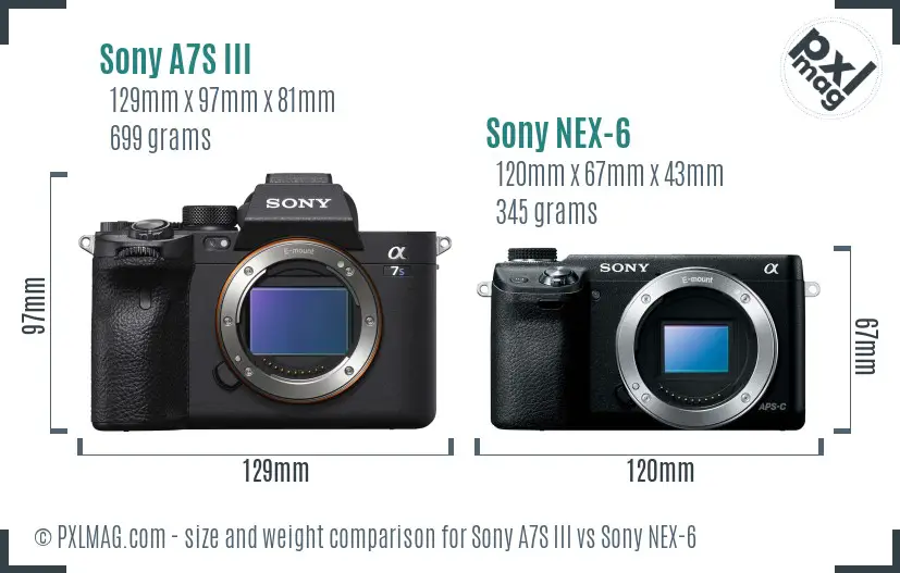 Sony A7S III vs Sony NEX-6 size comparison