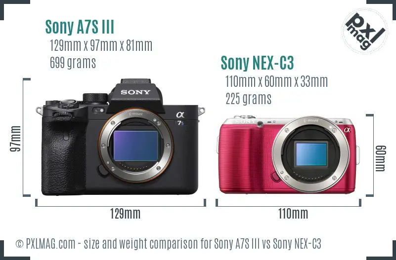 Sony A7S III vs Sony NEX-C3 size comparison