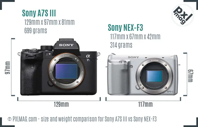 Sony A7S III vs Sony NEX-F3 size comparison