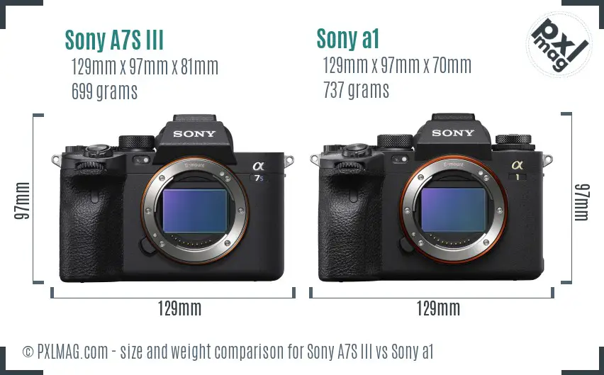 Sony A7S III vs Sony a1 size comparison