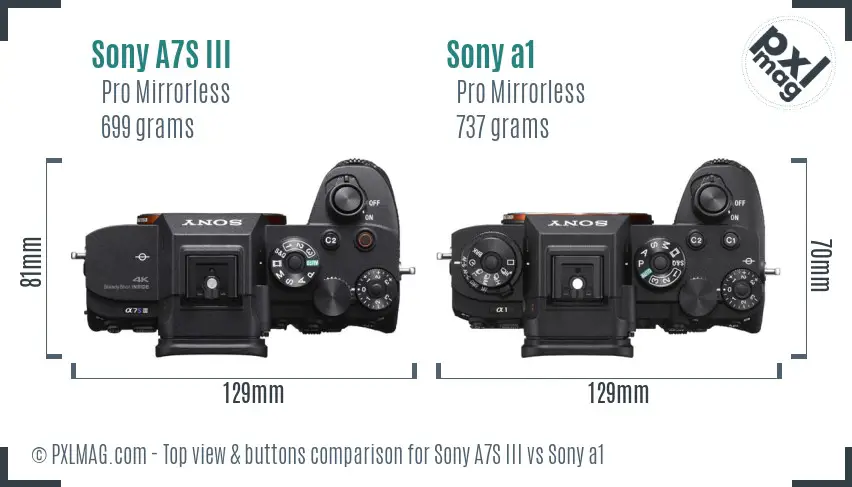 Sony A7S III vs Sony a1 top view buttons comparison