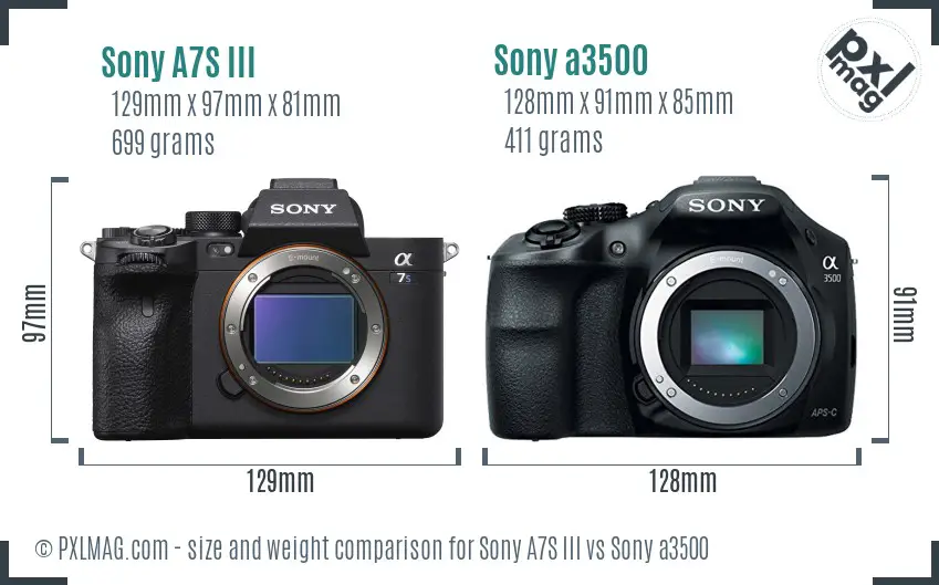 Sony A7S III vs Sony a3500 size comparison