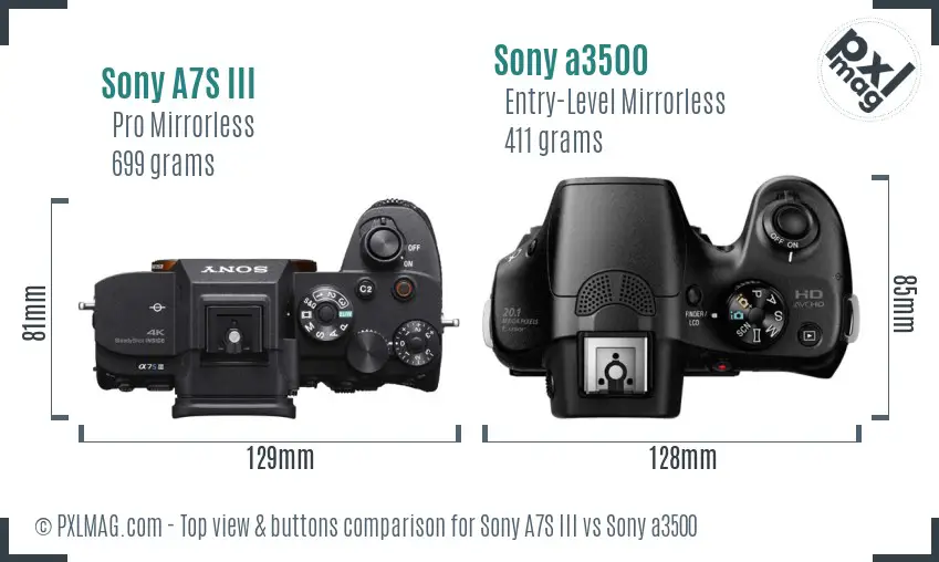 Sony A7S III vs Sony a3500 top view buttons comparison