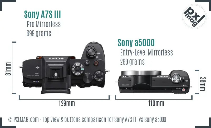 Sony A7S III vs Sony a5000 top view buttons comparison