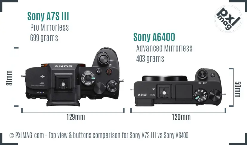 Sony A7S III vs Sony A6400 top view buttons comparison