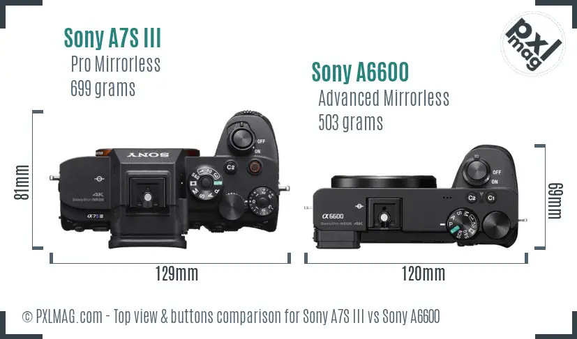 Sony A7S III vs Sony A6600 top view buttons comparison