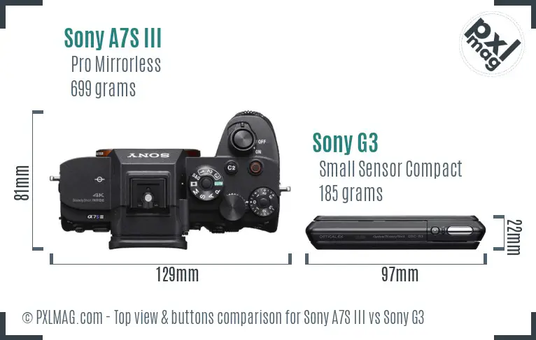 Sony A7S III vs Sony G3 top view buttons comparison Sony A7S III vs Sony G3 top view buttons comparison