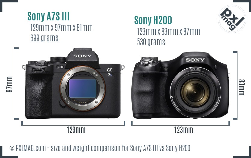 Sony A7S III vs Sony H200 size comparison