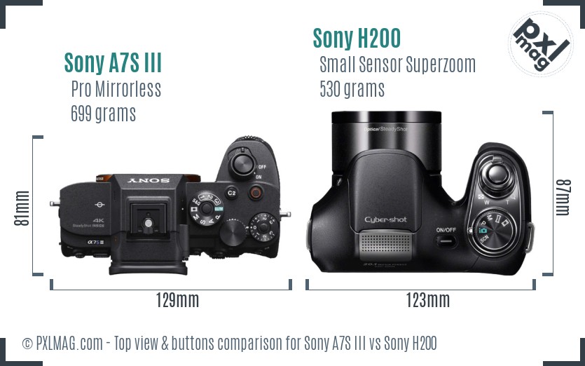 Sony A7S III vs Sony H200 top view buttons comparison