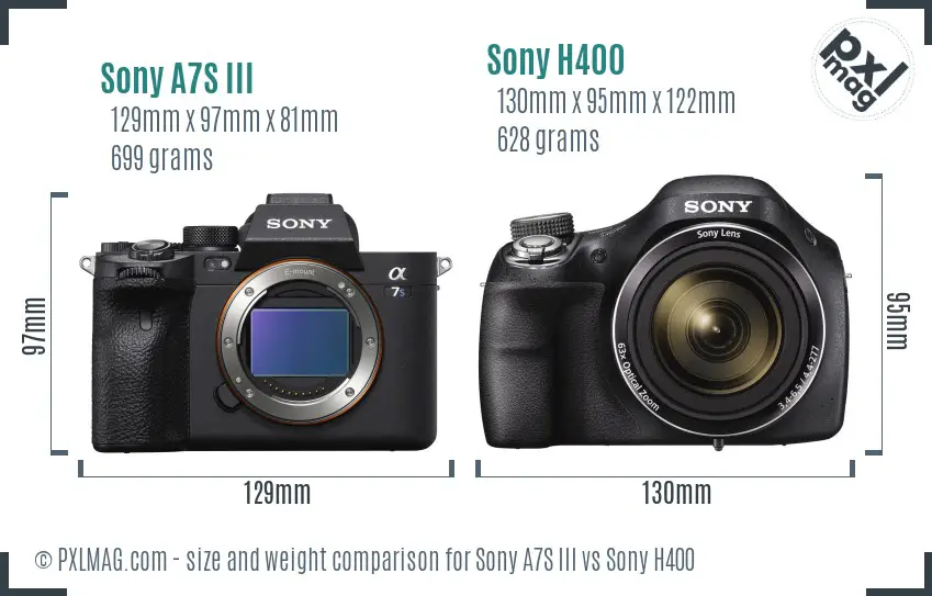 Sony A7S III vs Sony H400 size comparison