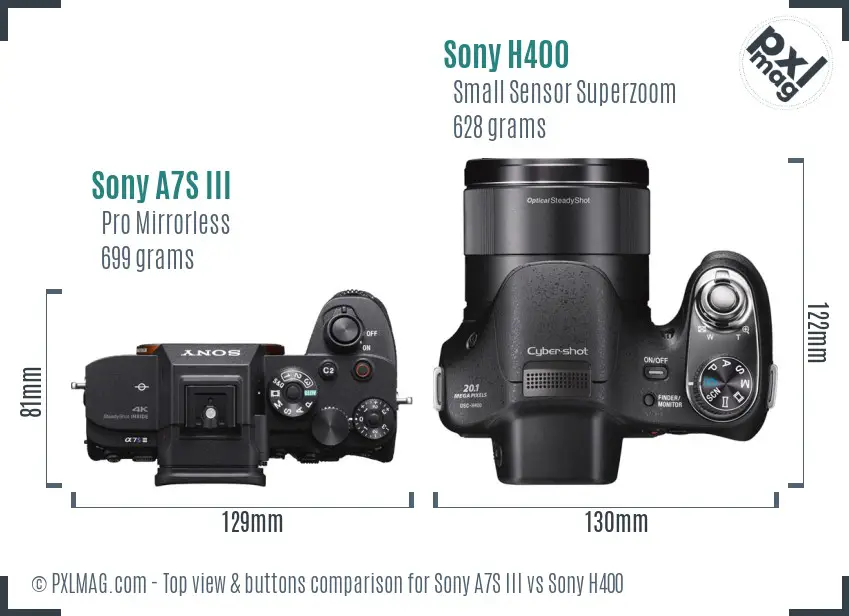 Sony A7S III vs Sony H400 top view buttons comparison