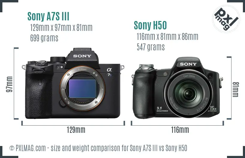 Sony A7S III vs Sony H50 size comparison