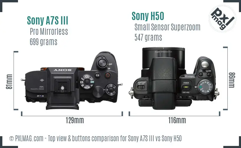 Sony A7S III vs Sony H50 top view buttons comparison