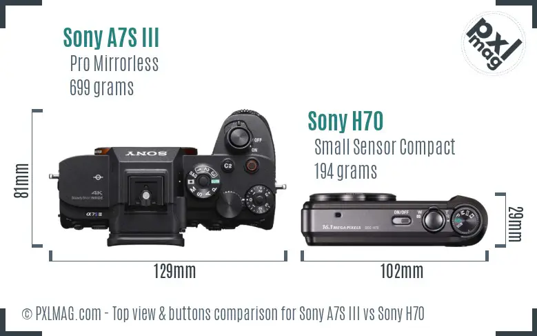 Sony A7S III vs Sony H70 top view buttons comparison