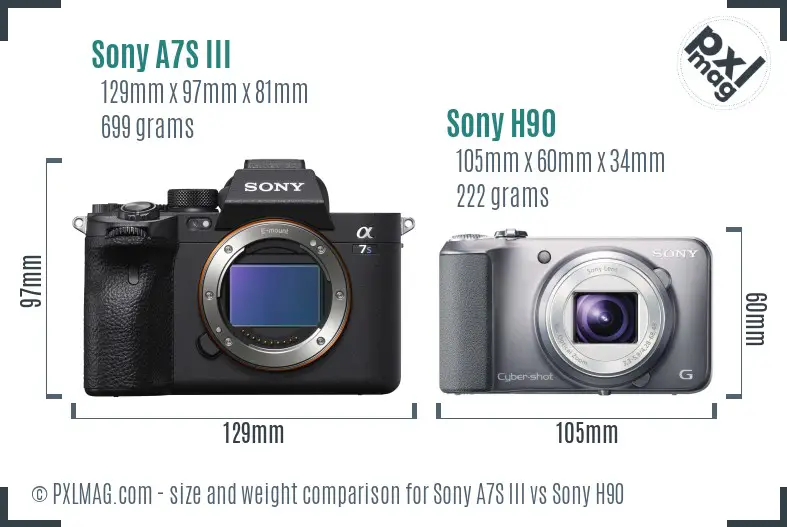 Sony A7S III vs Sony H90 size comparison