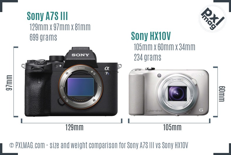 Sony A7S III vs Sony HX10V size comparison