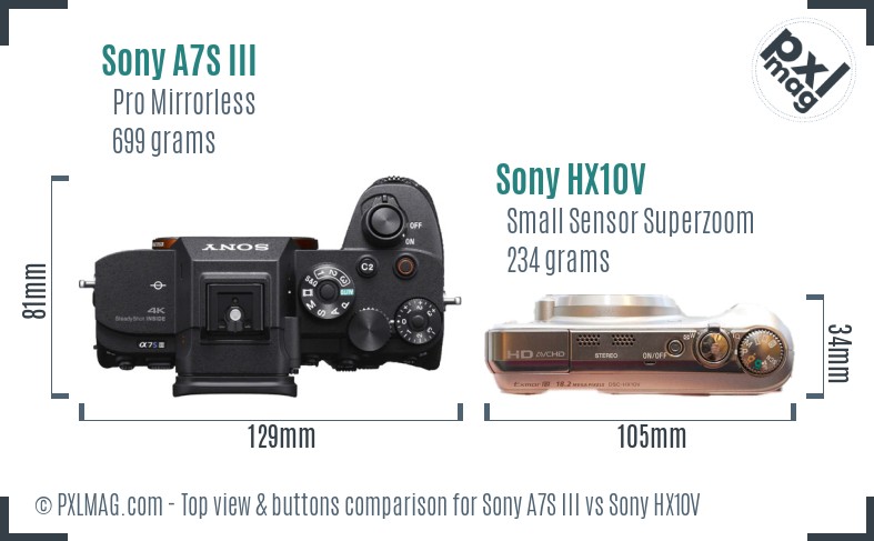 Sony A7S III vs Sony HX10V top view buttons comparison