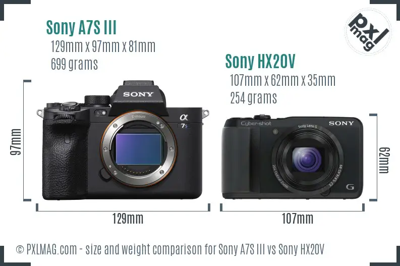 Sony A7S III vs Sony HX20V size comparison