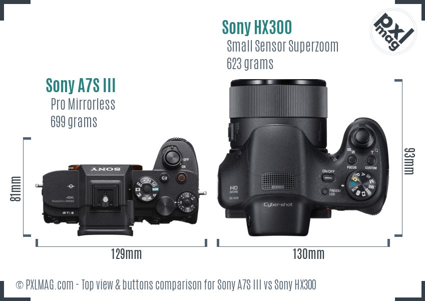 Sony A7S III vs Sony HX300 top view buttons comparison