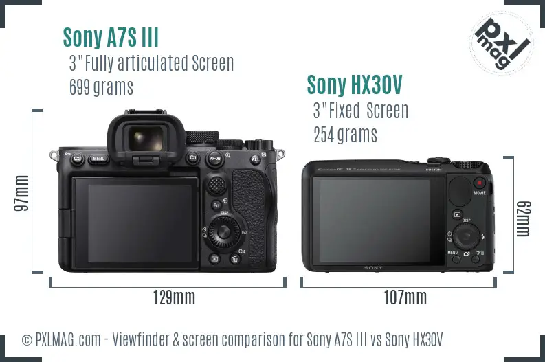 Sony A7S III vs Sony HX30V Screen and Viewfinder comparison