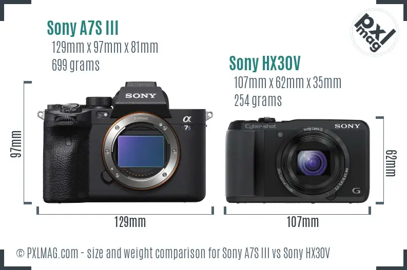 Sony A7S III vs Sony HX30V size comparison