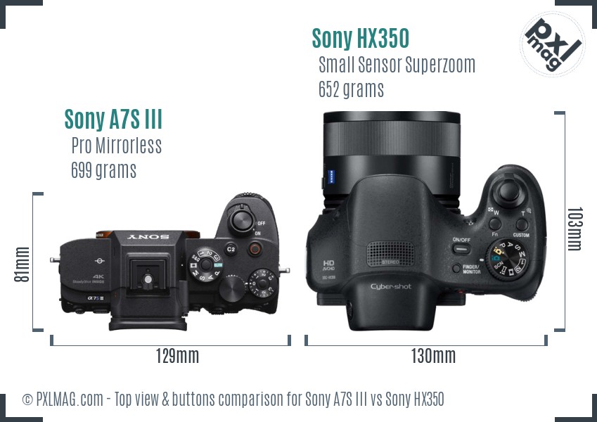 Sony A7S III vs Sony HX350 top view buttons comparison